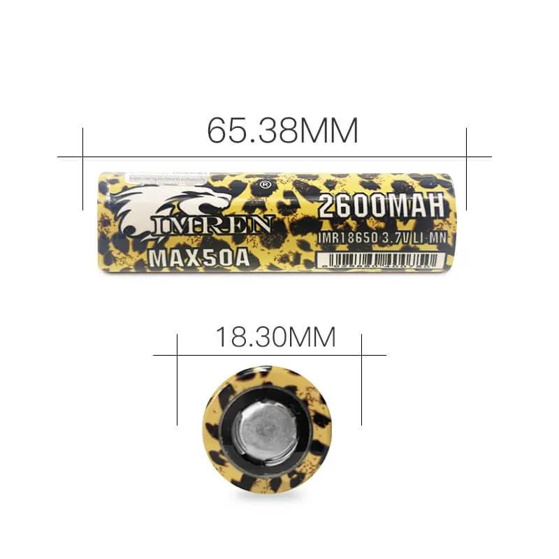 IMREN 18650 2600mAh 50A Rechargeable Lithium Battery (2PCS/Pack)