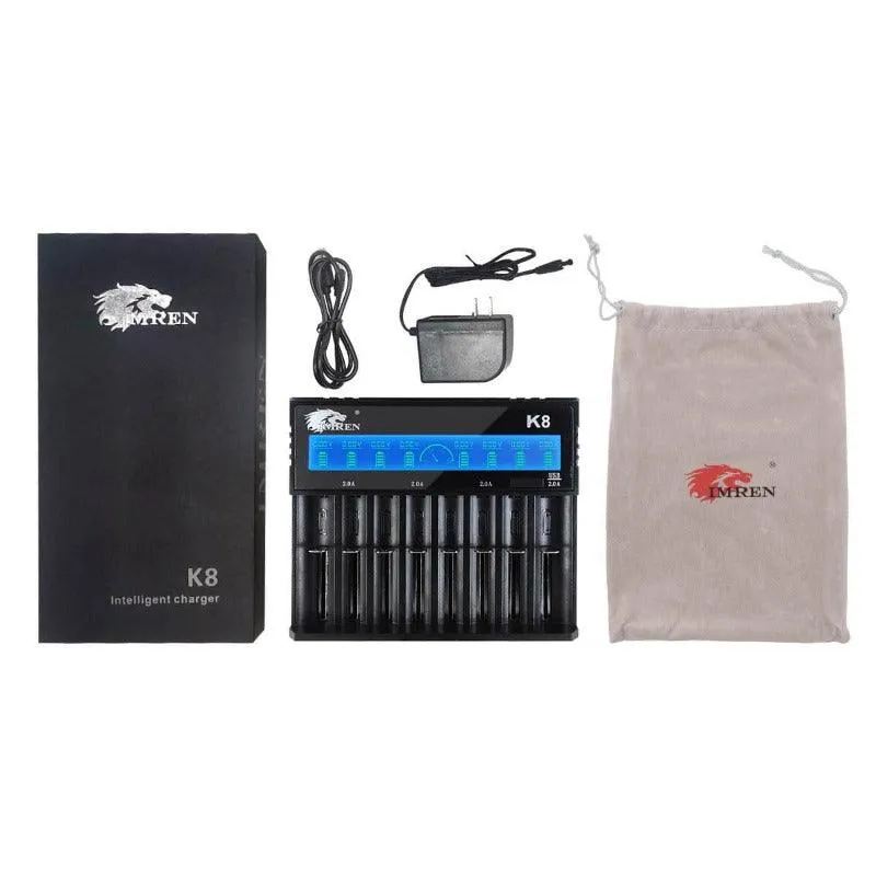 IMREN K8 8-Slot Universal Rechargeable Li-ion Battery Charger with LCD Screen Display