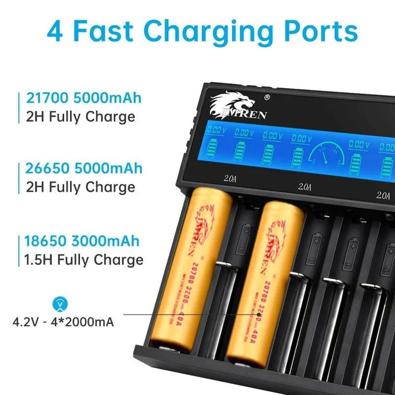 IMREN K8 8-Slot Universal Rechargeable Li-ion Battery Charger with LCD Screen Display