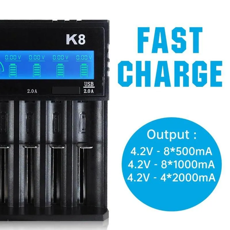 IMREN K8 8-Slot Universal Rechargeable Li-ion Battery Charger with LCD Screen Display