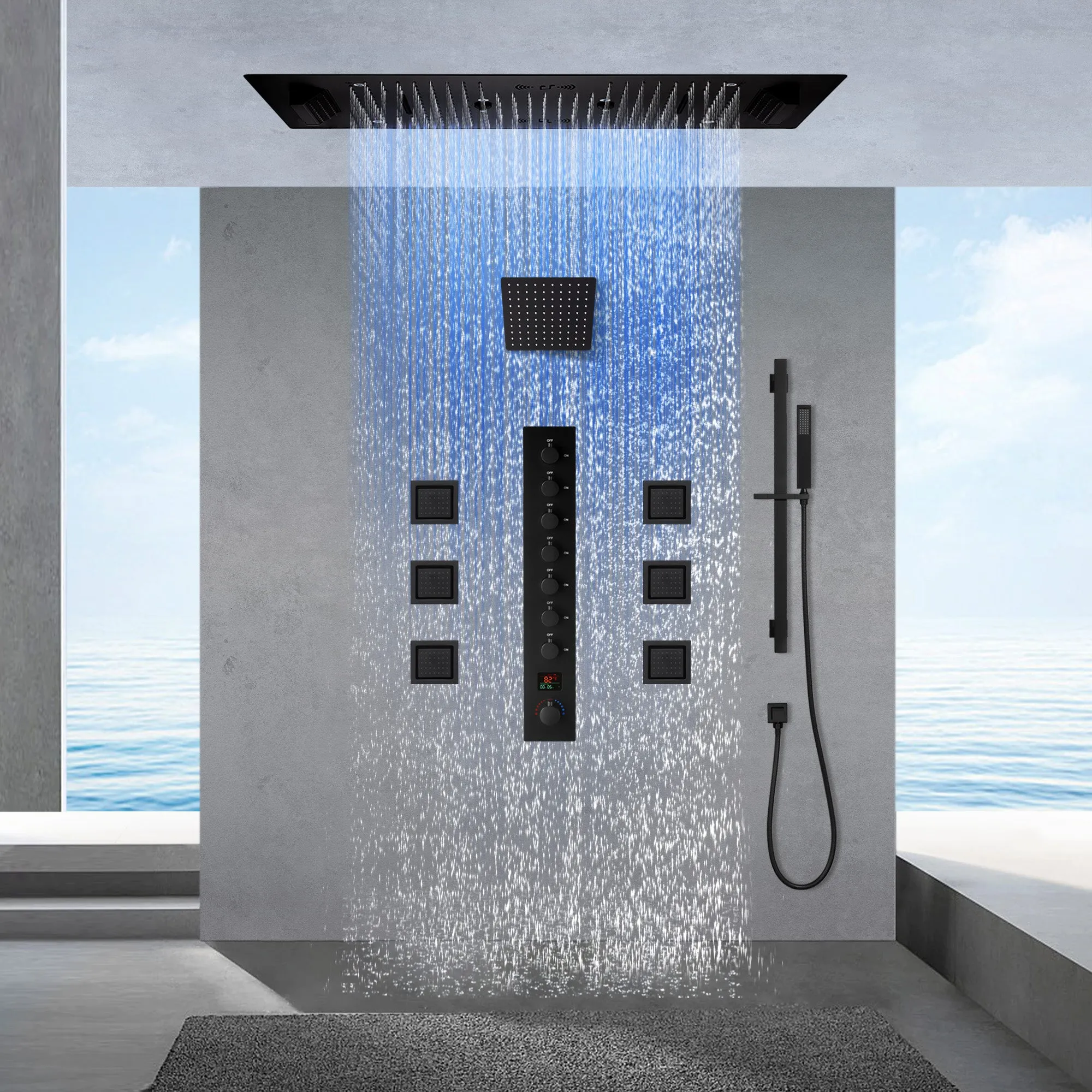 Ivey|36"Inch Complete Led Music Shower System Rainfall Waterfall & Wall Mounted Showerhead