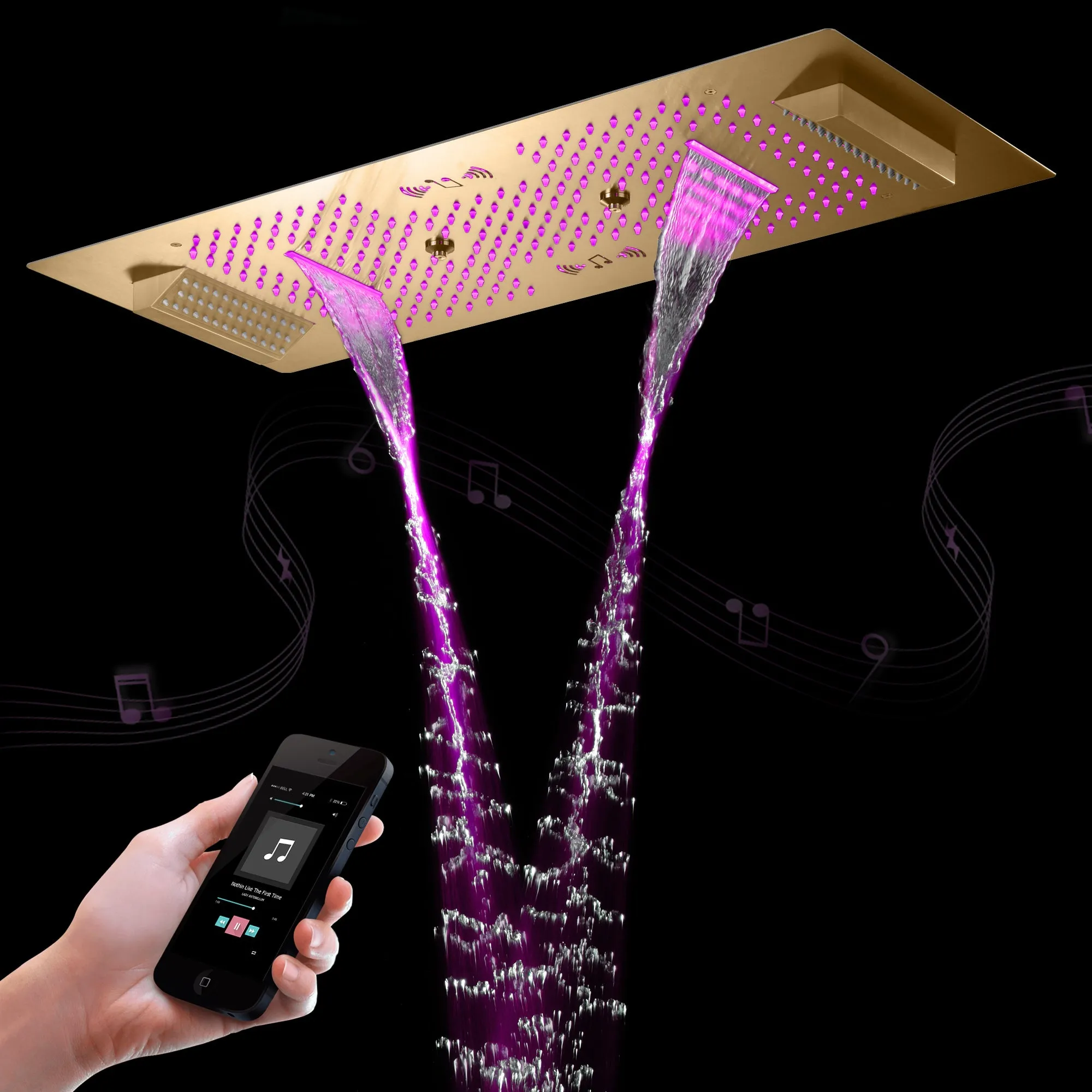 Ivey|36"Inch Complete Led Music Shower System Rainfall Waterfall & Wall Mounted Showerhead