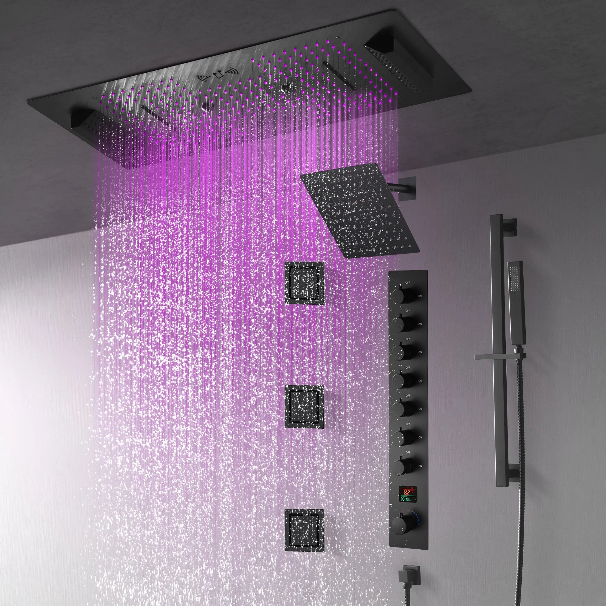 Ivey|36"Inch Complete Led Music Shower System Rainfall Waterfall & Wall Mounted Showerhead