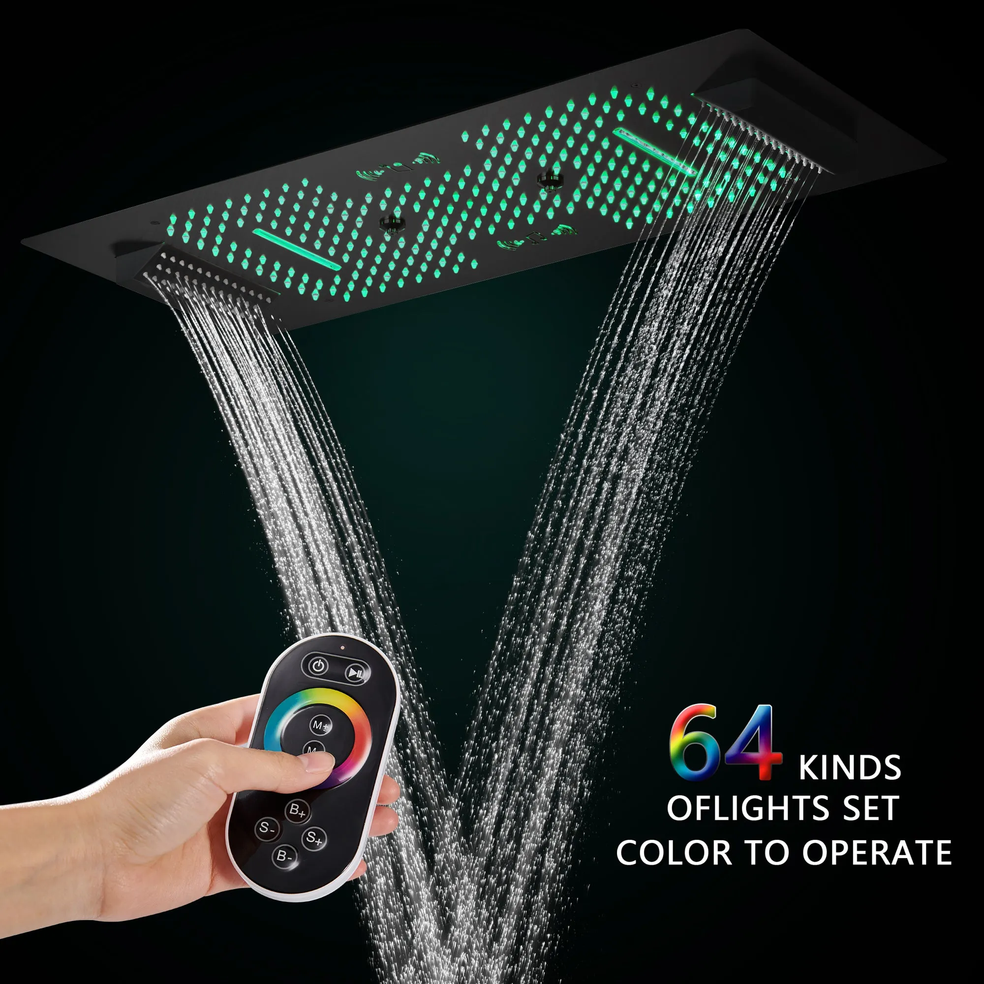 Ivey|36"Inch Complete Led Music Shower System Rainfall Waterfall & Wall Mounted Showerhead
