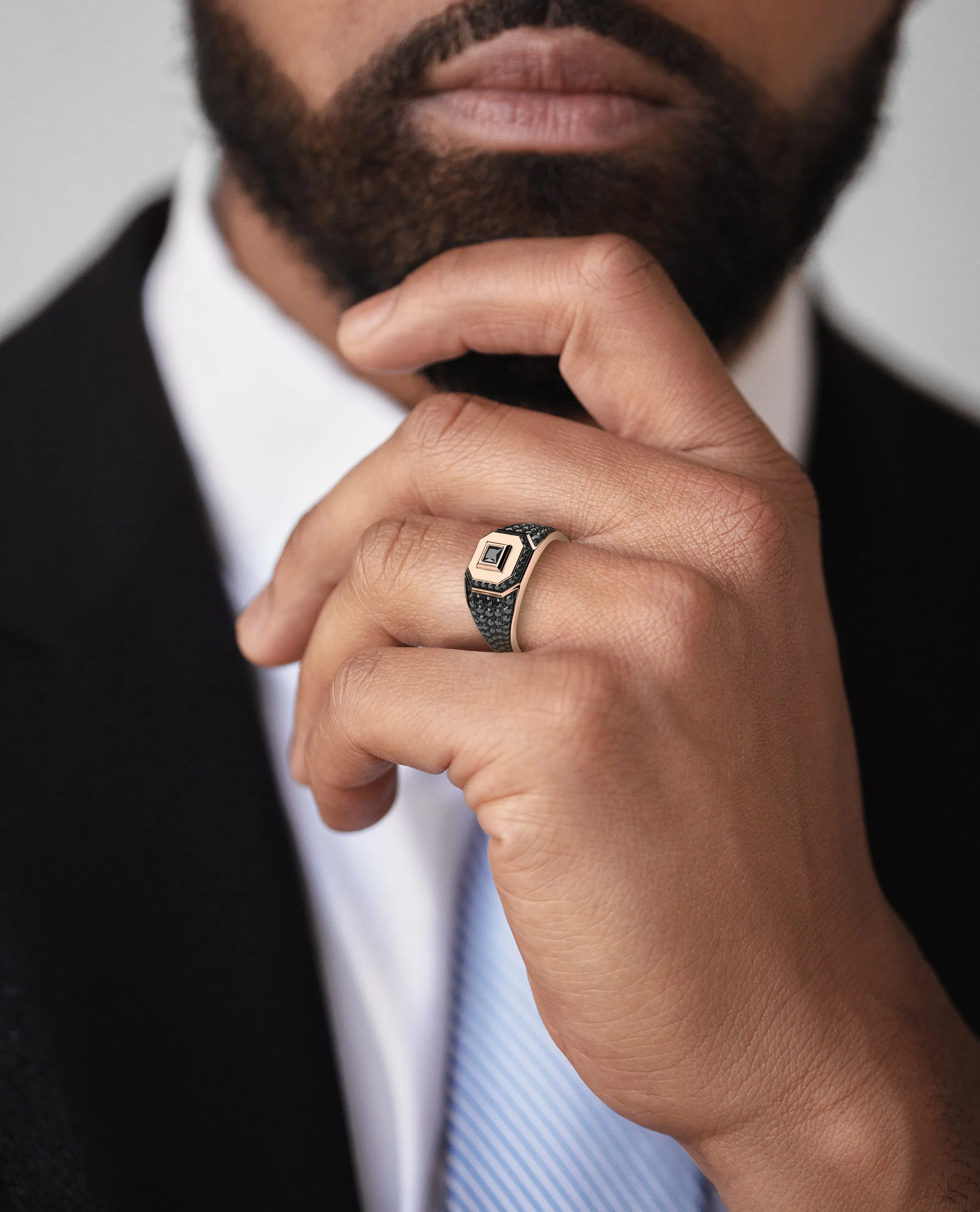 LA PAZ Gold Signet Ring with 0.85ct Black Diamonds