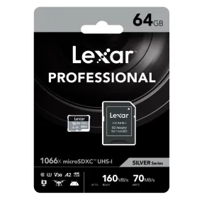 Lexar Professional Silver 64GB microSDXC UHS-I 160MB/s Memory Card - V30