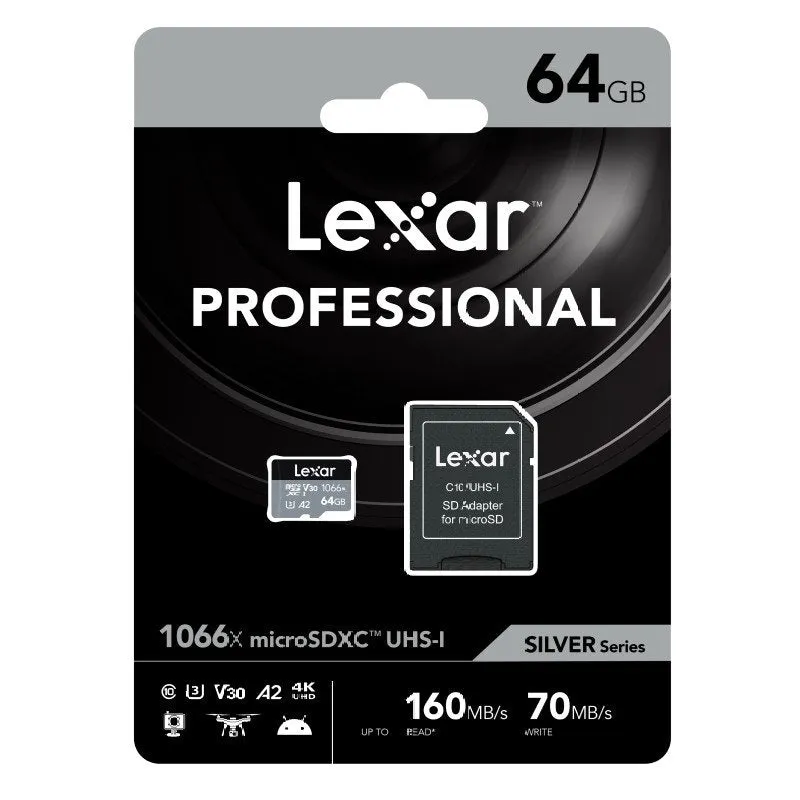 Lexar Professional Silver 64GB microSDXC UHS-I 160MB/s Memory Card - V30