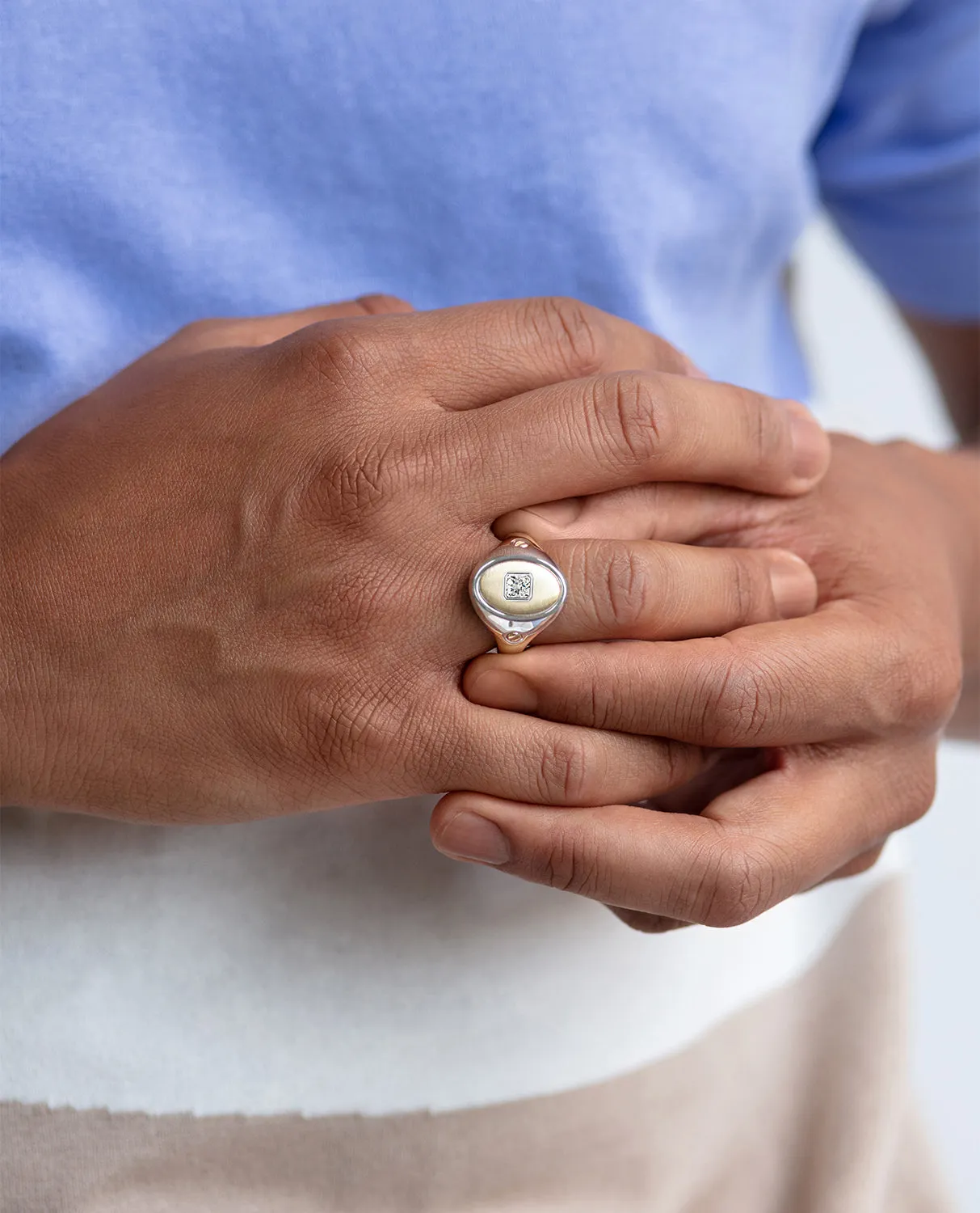 LODESTAR Two-Tone Gold Signet Ring with Diamond