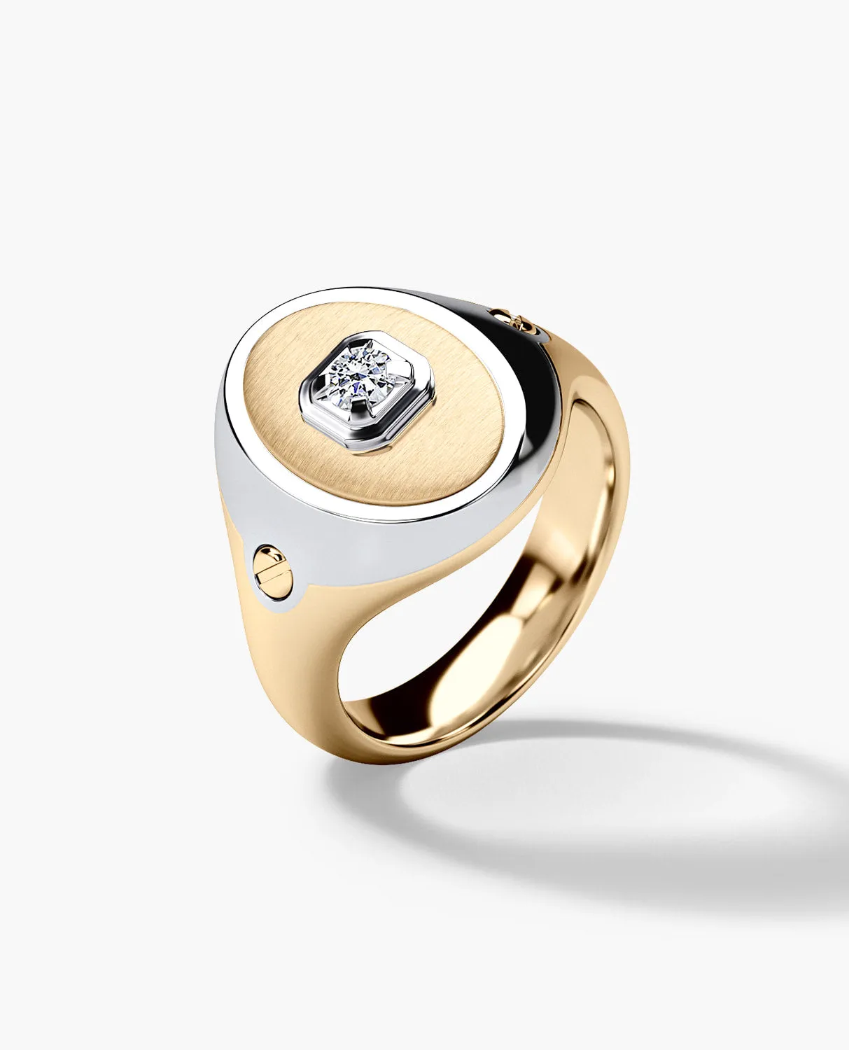 LODESTAR Two-Tone Gold Signet Ring with Diamond