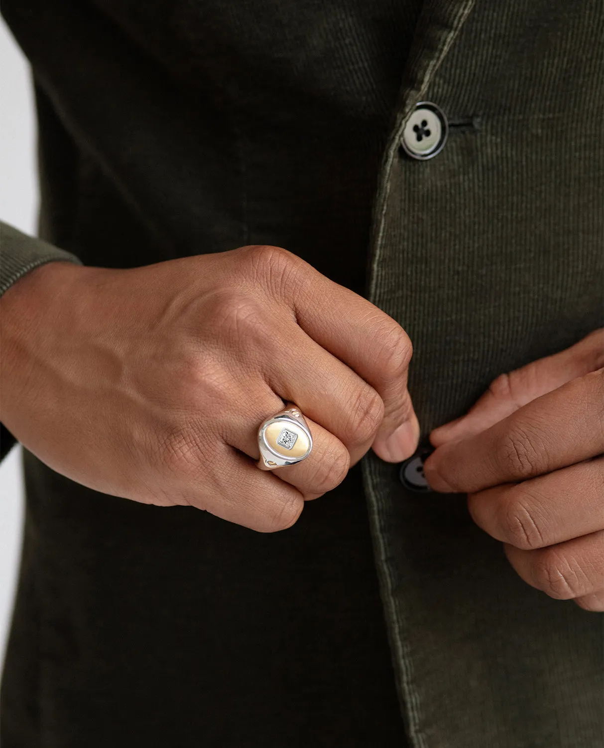 LODESTAR Two-Tone Gold Signet Ring with Diamond