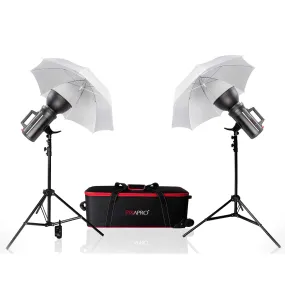LUMI200 Twin Photography Studio Flash Mount Umbrellas Kit - With Trigger (Gemini GS200 II)