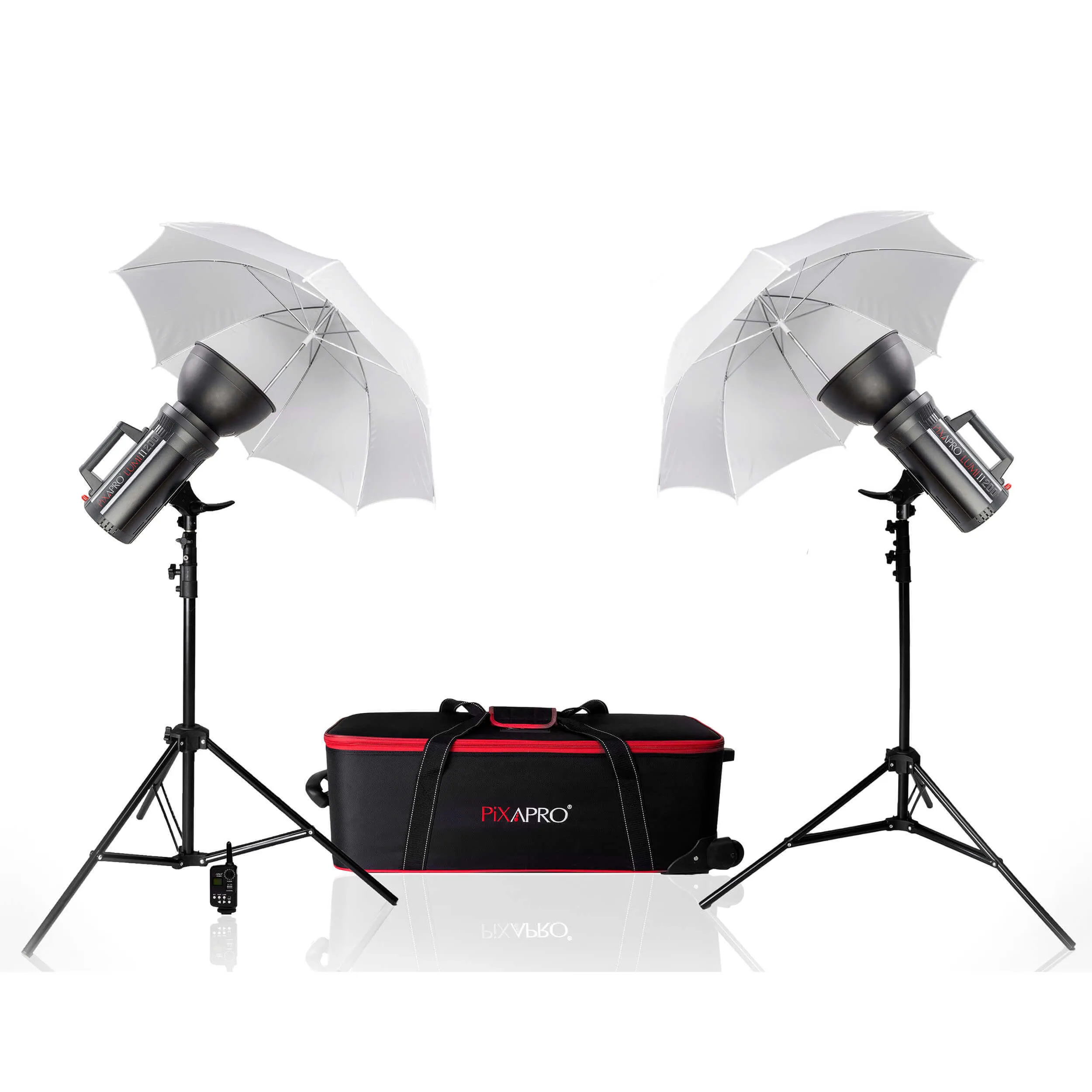 LUMI200 Twin Photography Studio Flash Mount Umbrellas Kit - With Trigger (Gemini GS200 II)
