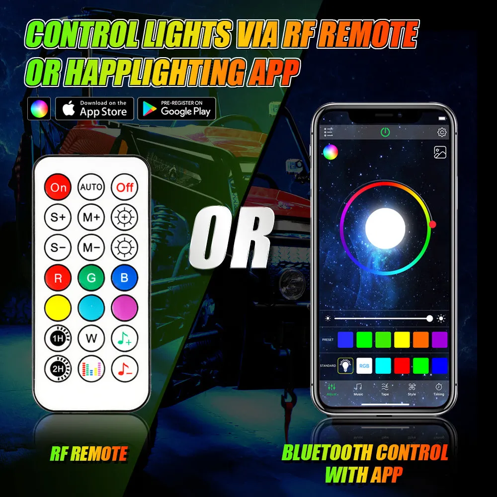 Magic Dream Color RGB Underglow Lights LED Strip Lights Kit with Bluetooth APP & Wireless Remote Control with Brake Light Function for ATV UTV