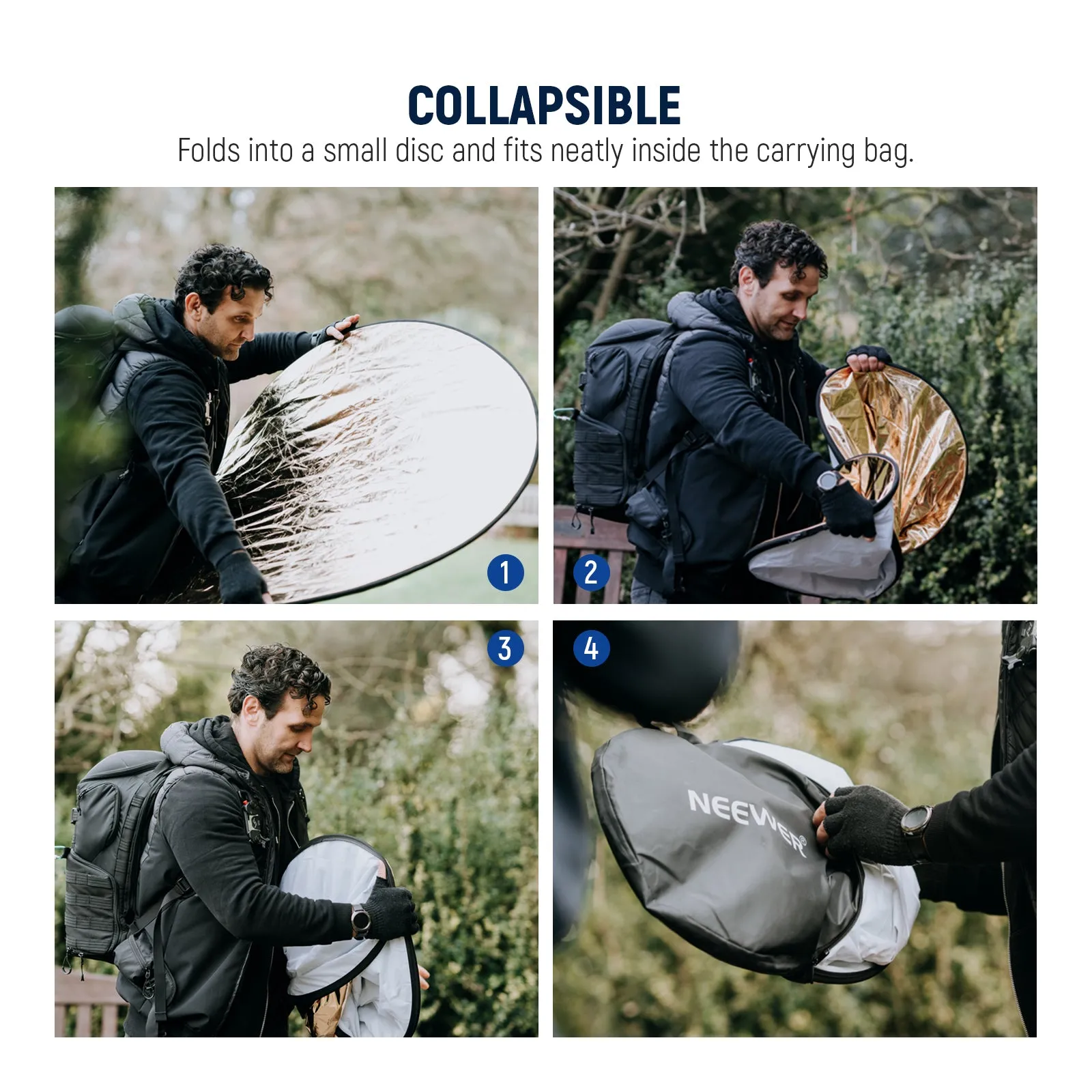 NEEWER 5 In 1 Round Reflector Kit with Holder Clip & Bag