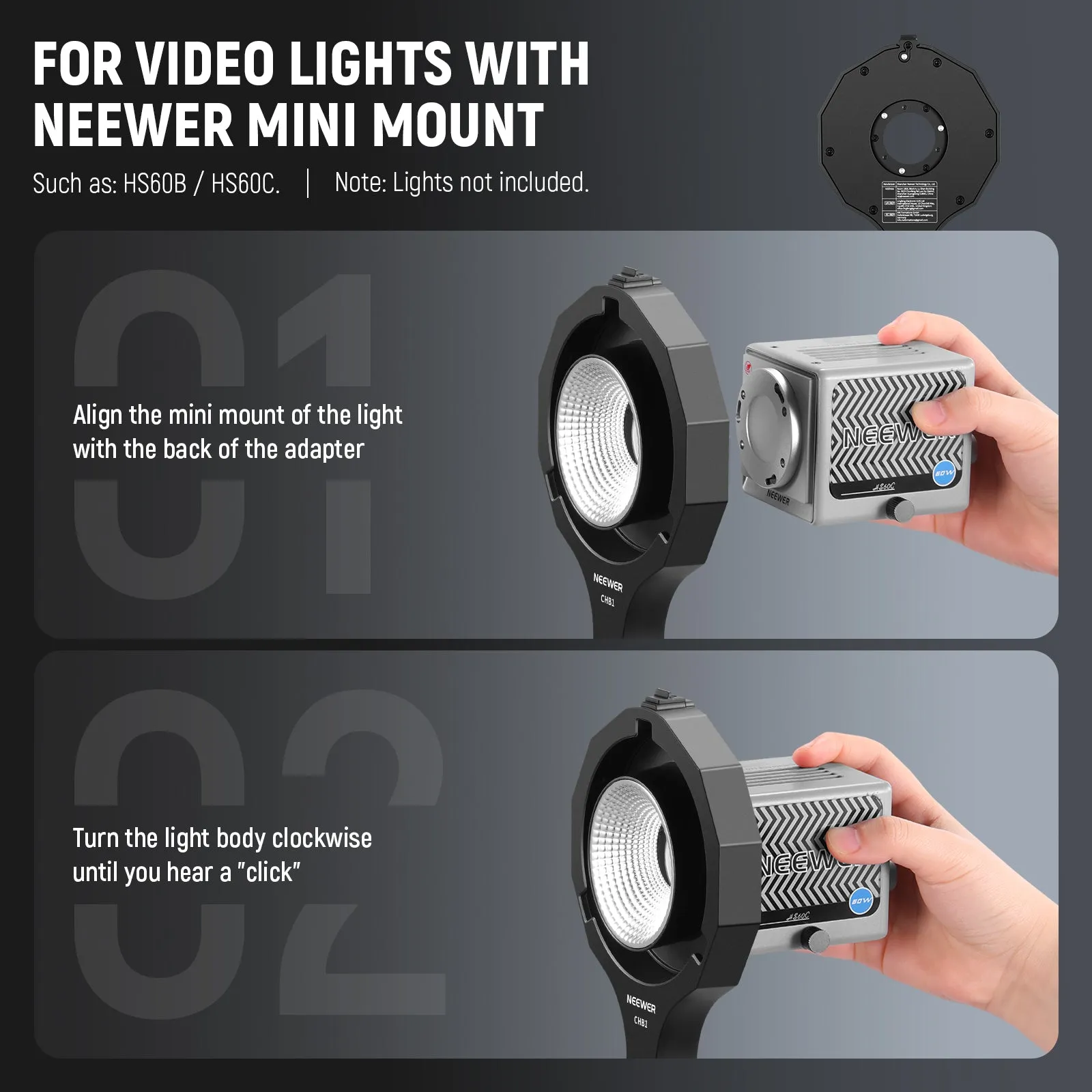 NEEWER CHB1 Bowens Mount Adapter Holder for HS60B/HB60S Handheld Video Light