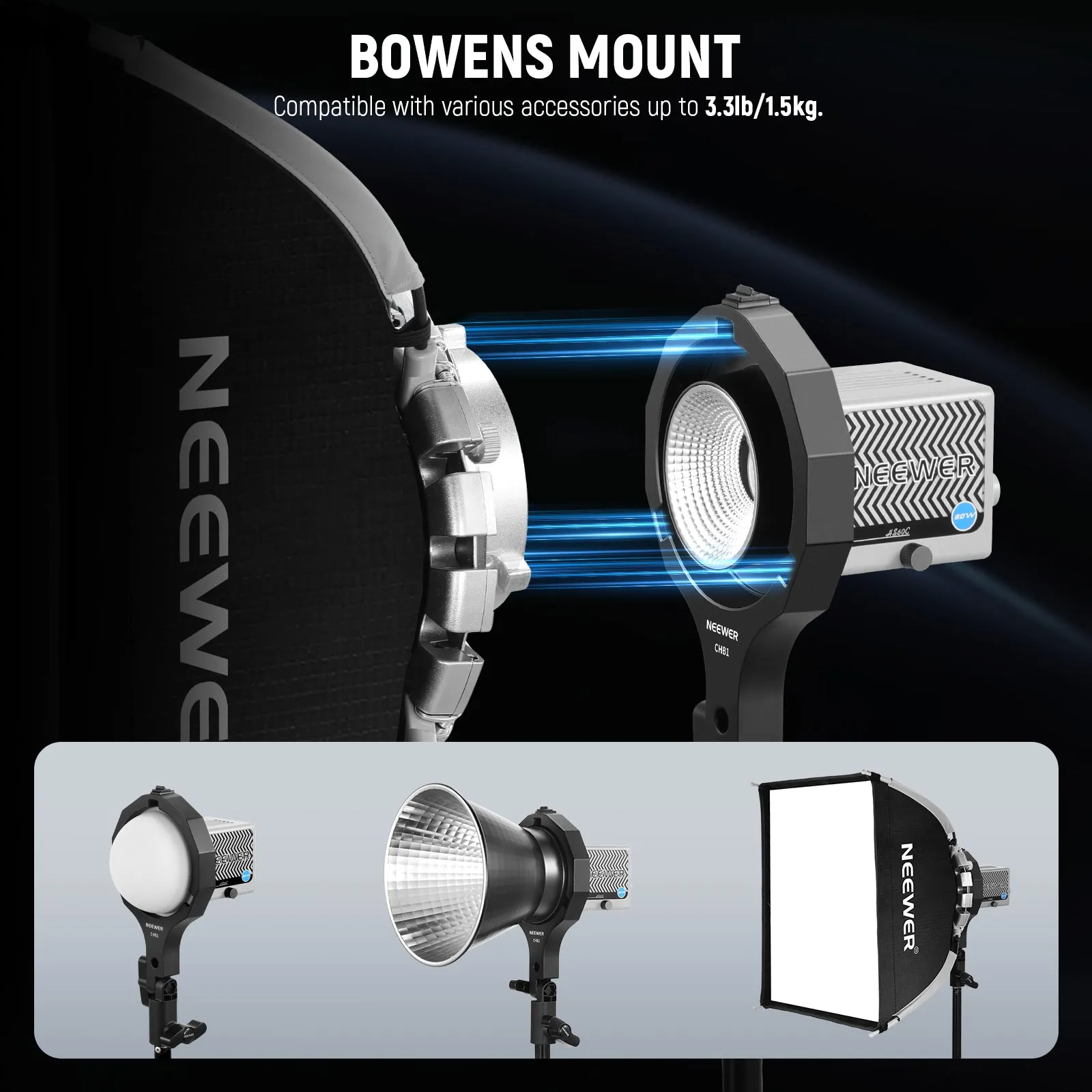 NEEWER CHB1 Bowens Mount Adapter Holder for HS60B/HB60S Handheld Video Light