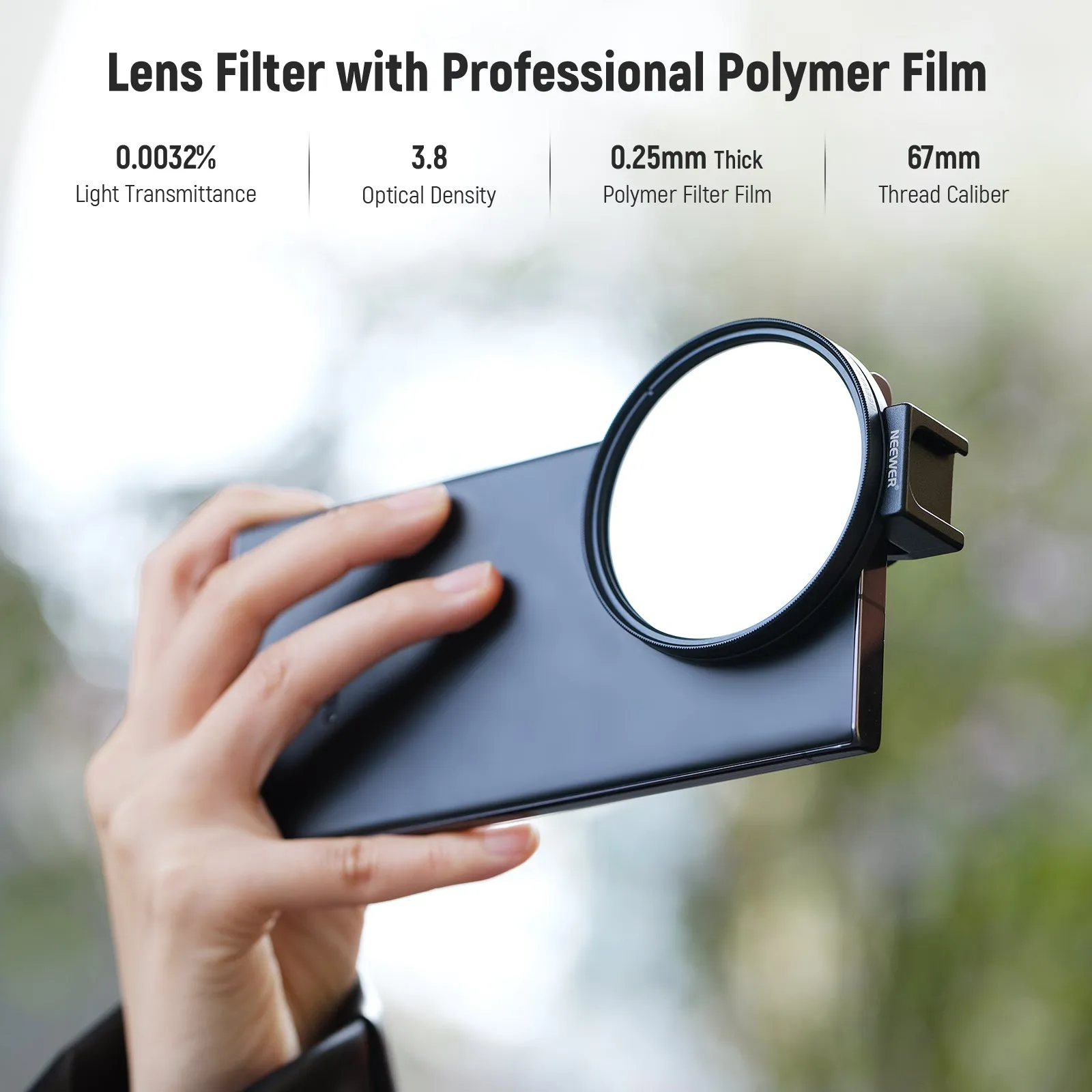 NEEWER FL-45 67mm 15.6 Stops ND Phone Filter Kit With Clip & Case