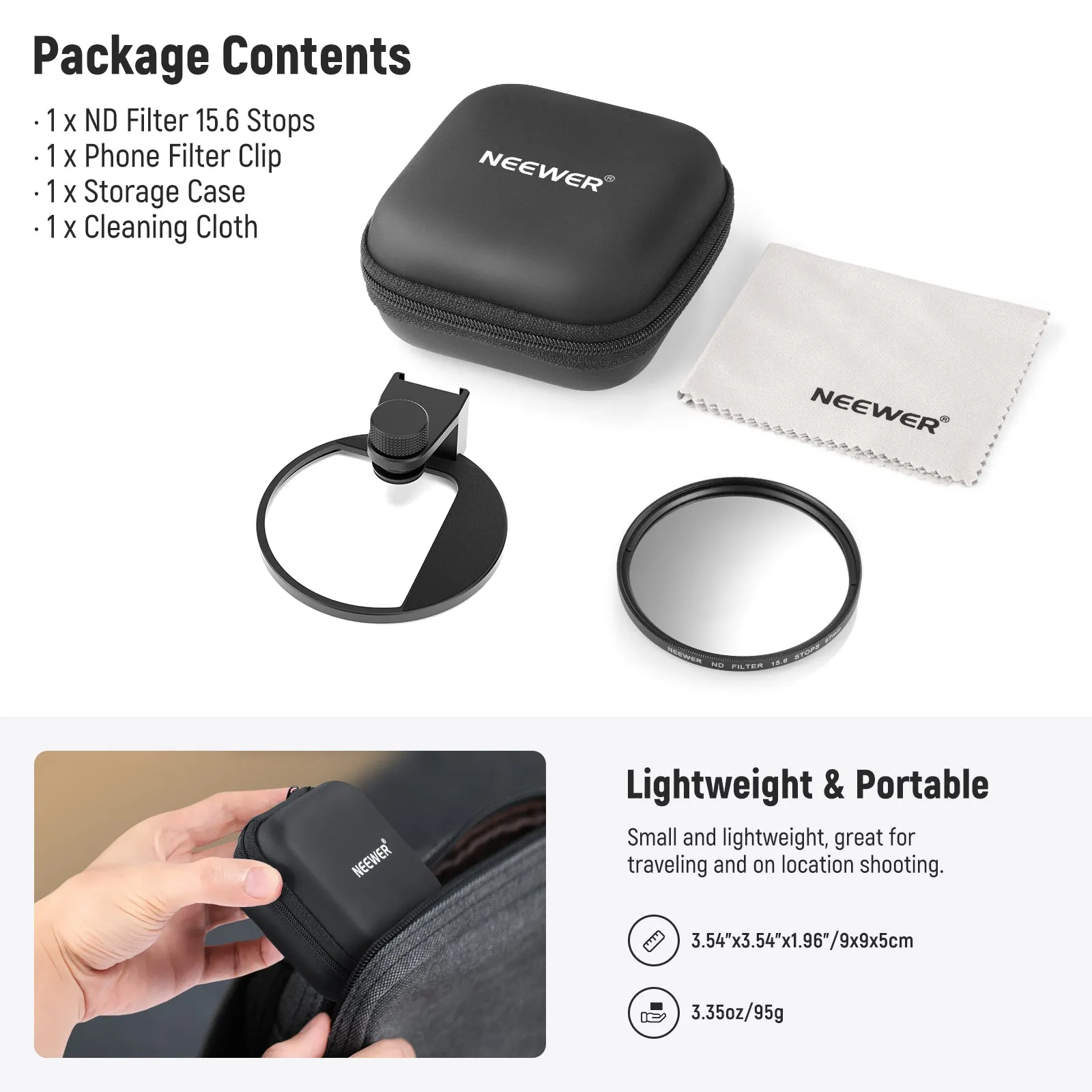 NEEWER FL-45 67mm 15.6 Stops ND Phone Filter Kit With Clip & Case