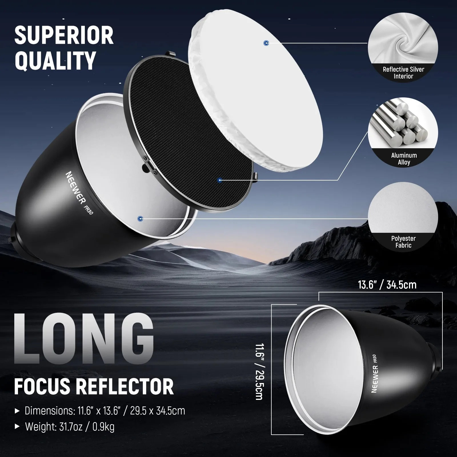 NEEWER FR30 11.6"/29.5cm Deep Focus Reflector