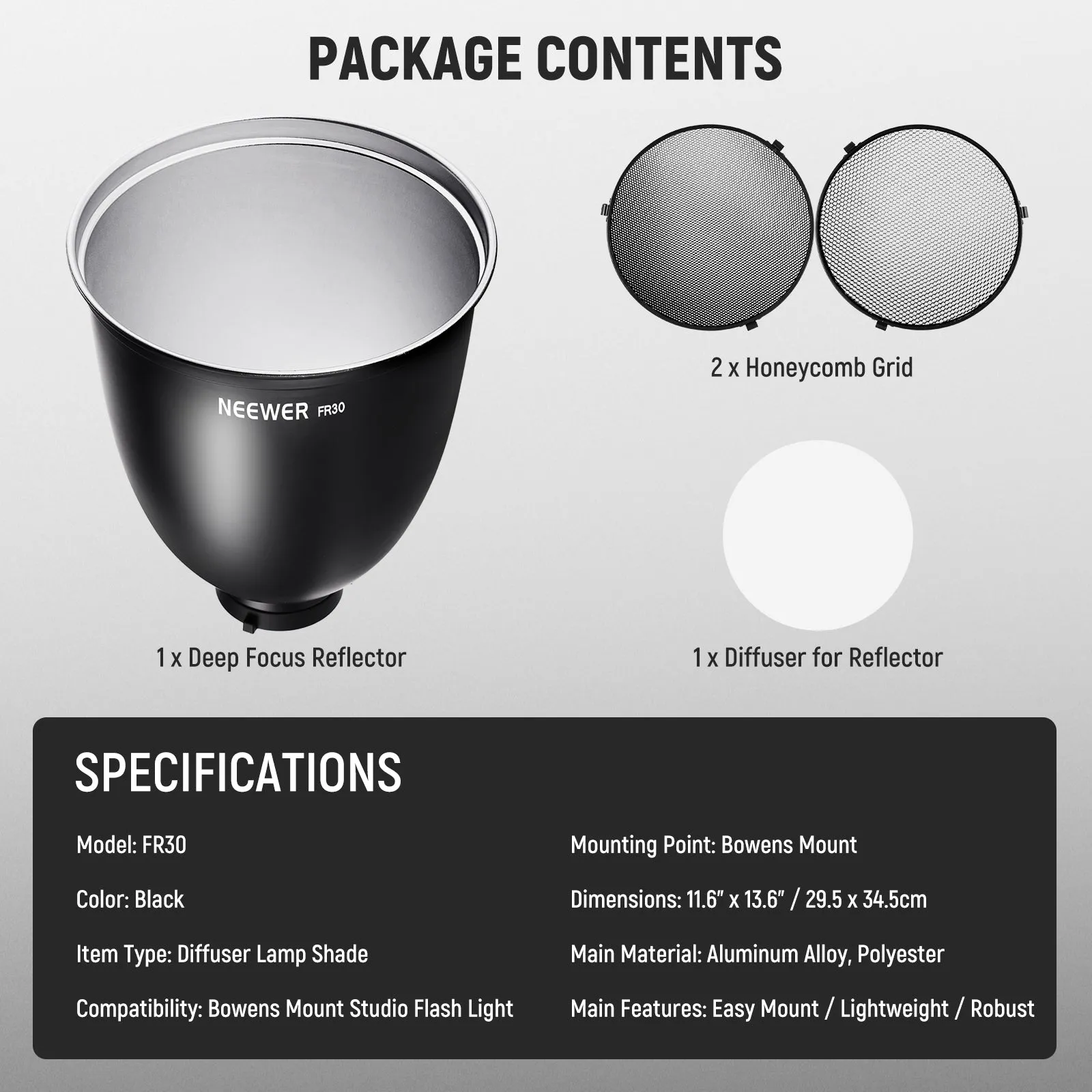 NEEWER FR30 11.6"/29.5cm Deep Focus Reflector