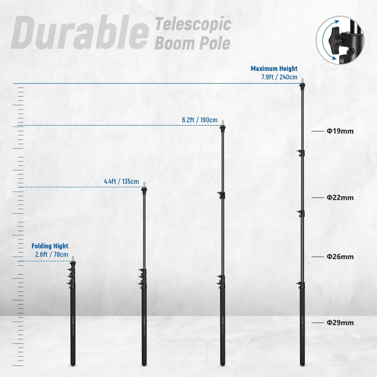 NEEWER MS240AC 7.9ft/240cm Telescopic Air Cushion Boom Pole