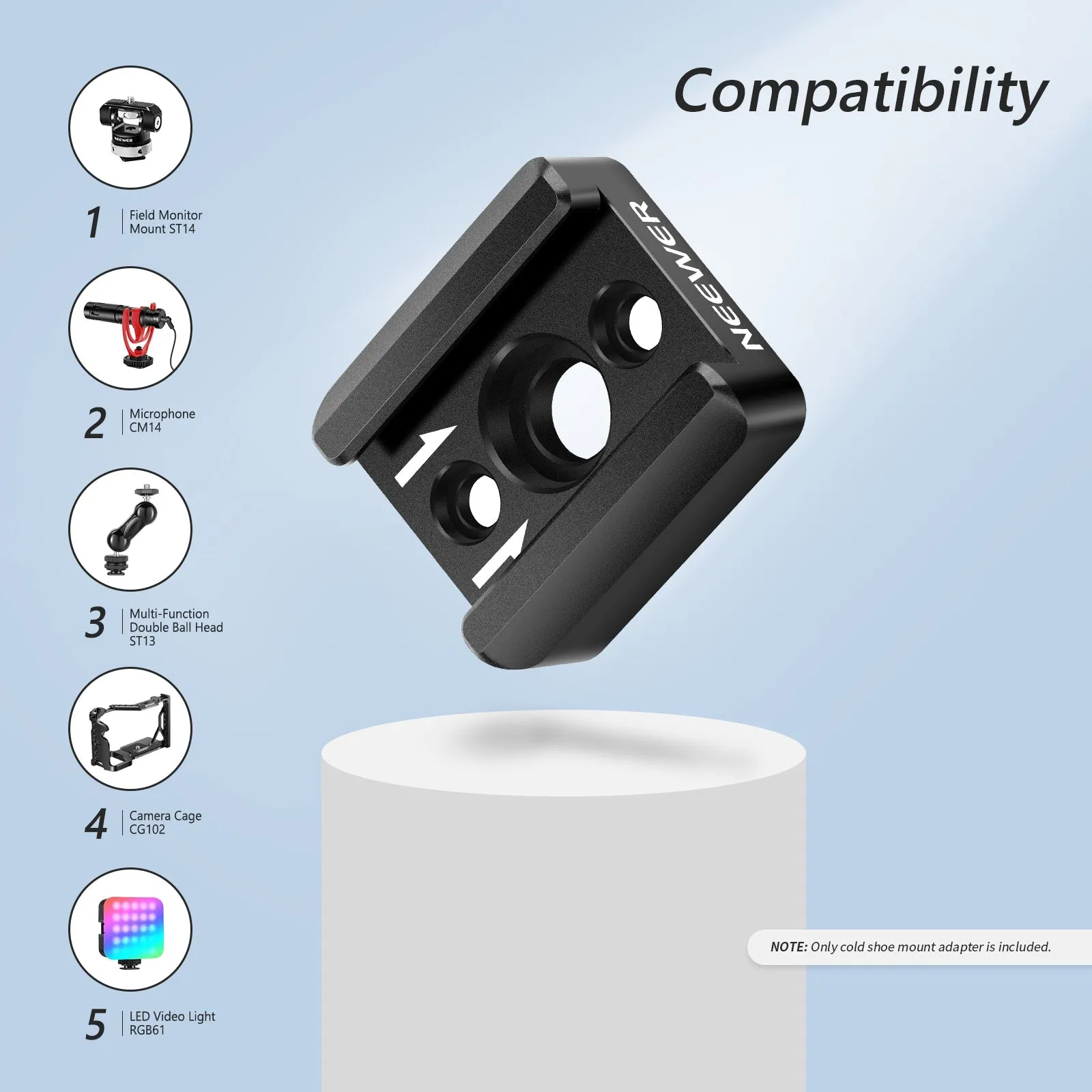 NEEWER ST26 Cold Shoe Mount Adapter with 1/4”-20 Thread