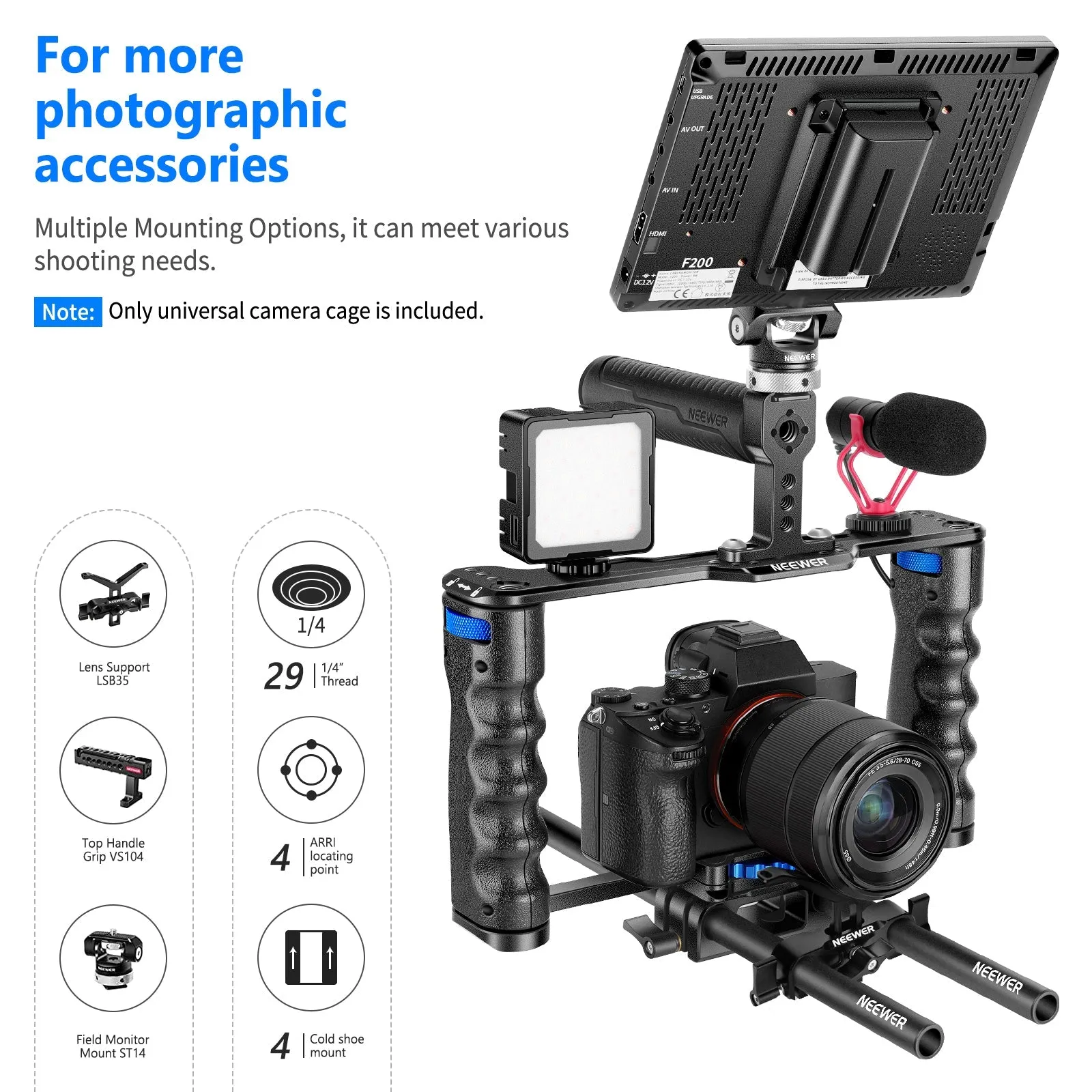NEEWER VS107 Enhanced Aluminum Alloy Camera Cage - Sturdy and Durable for Professional Photography