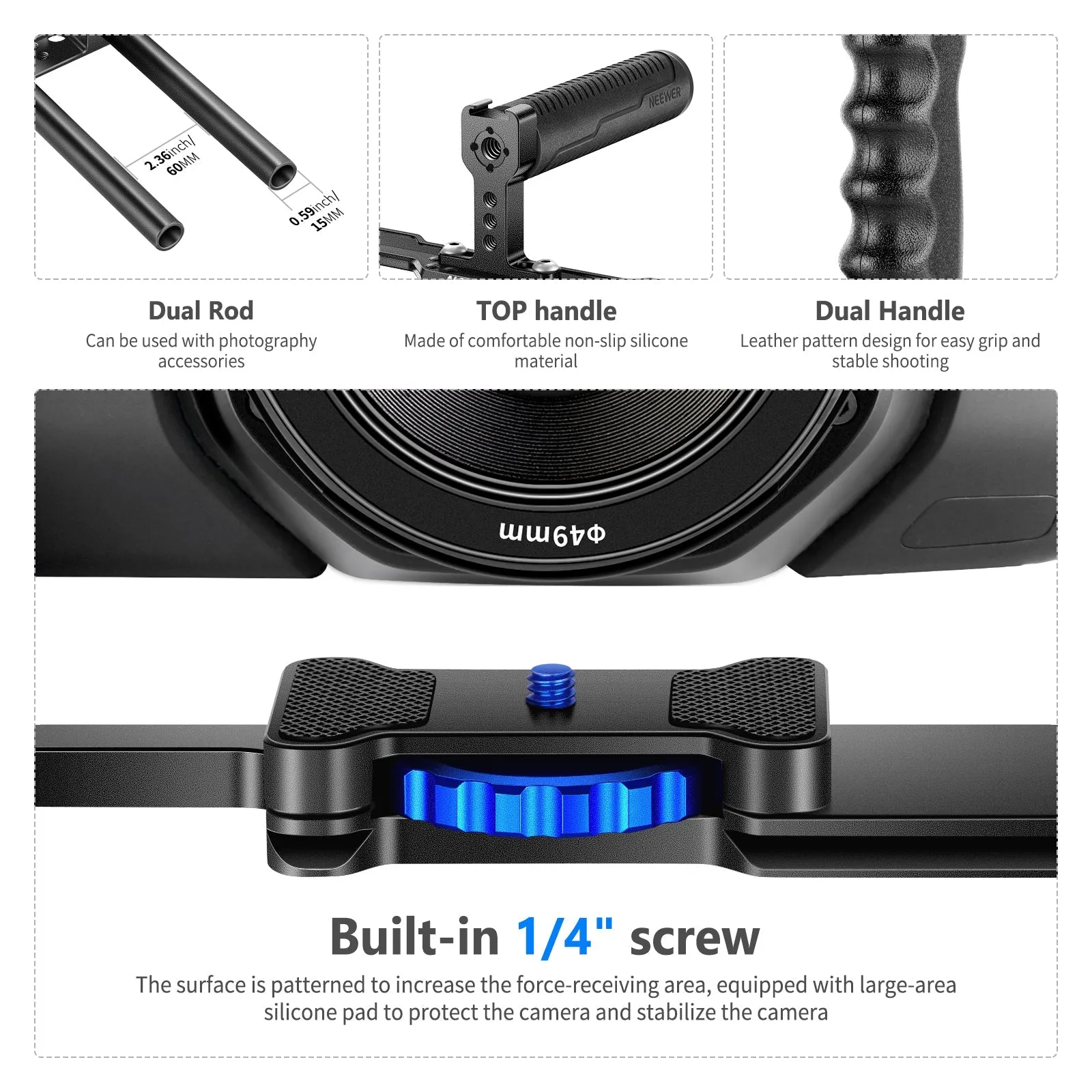 NEEWER VS107 Enhanced Aluminum Alloy Camera Cage - Sturdy and Durable for Professional Photography