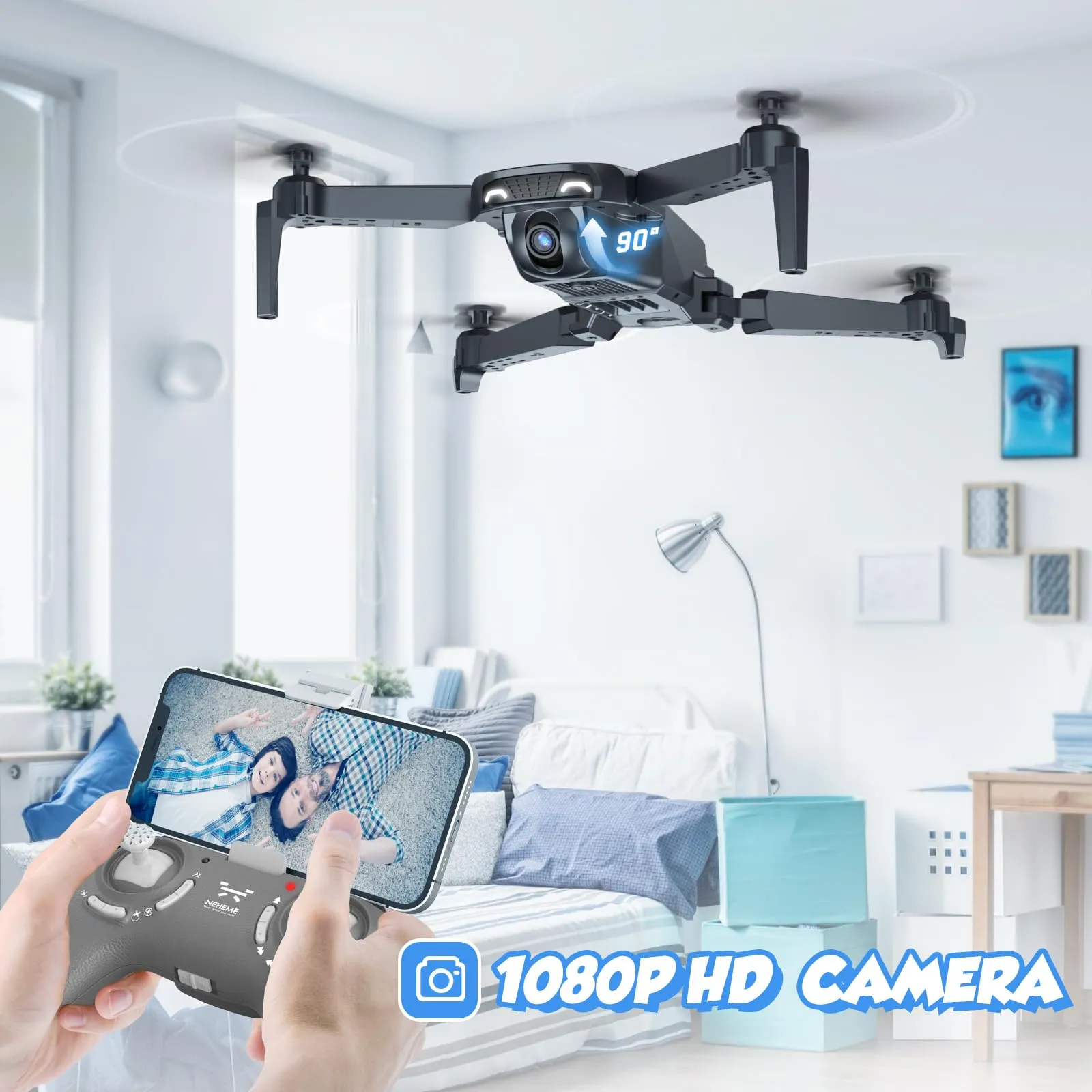 NEHEME NH525 Foldable Drones with 1080P HD Camera for Adults, RC Quadcopter WiFi FPV Live Video, Altitude Hold, Headless Mode, One Key Take Off Kids or Beginners 2 Batteries, Upgraded Version
