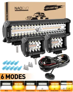 Package of 12 Inch and 2 packs 4 Inch Amber White LED Light Bars
