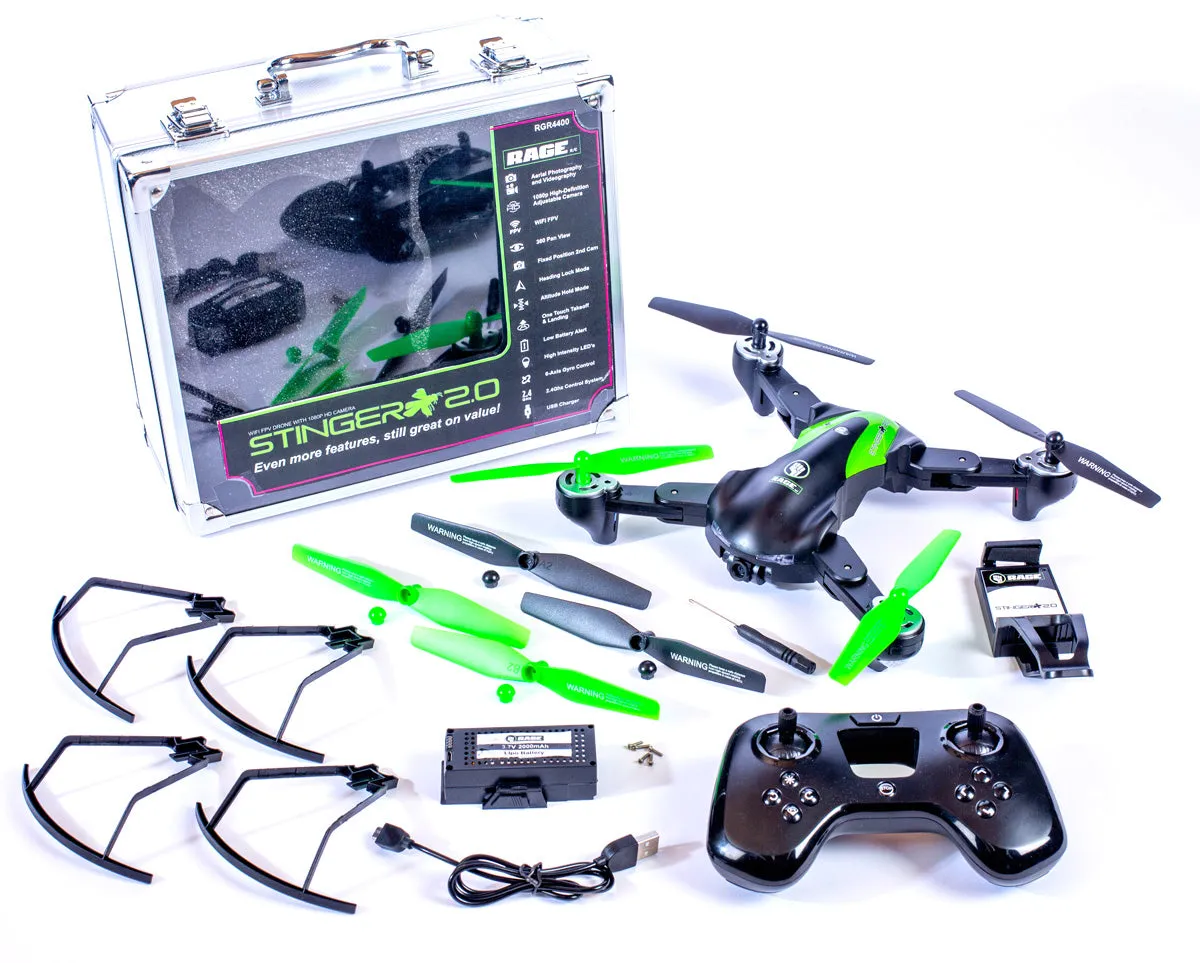 Rage RC Stinger 2.0 RTF WiFi FPV Drone w/1080p HD Camera RGR4400