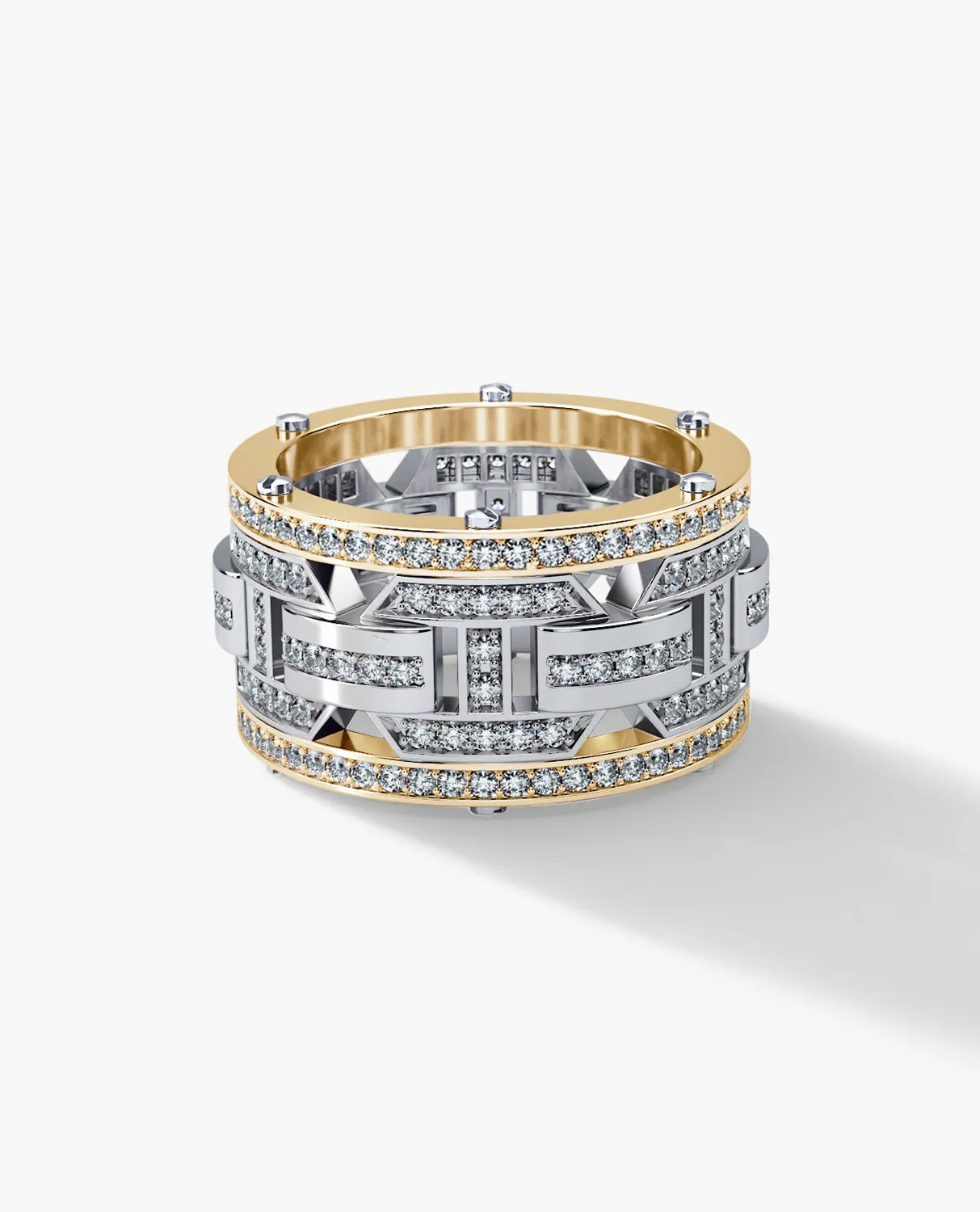 Ready to Ship - BRIGGS Two-Tone Platinum & 18k Yellow Gold Ring with 2.10ct Diamonds with Initials