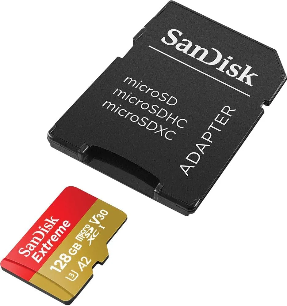 SanDisk 128GB Extreme microSDXC card for Action Cams and Drones   SD adapter   RescuePRO Deluxe, up to 190 MB/s, with A2 App Performance, UHS-I, Class 10, U3, V30