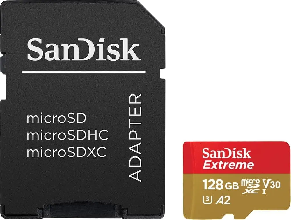 SanDisk 128GB Extreme microSDXC card for Action Cams and Drones   SD adapter   RescuePRO Deluxe, up to 190 MB/s, with A2 App Performance, UHS-I, Class 10, U3, V30
