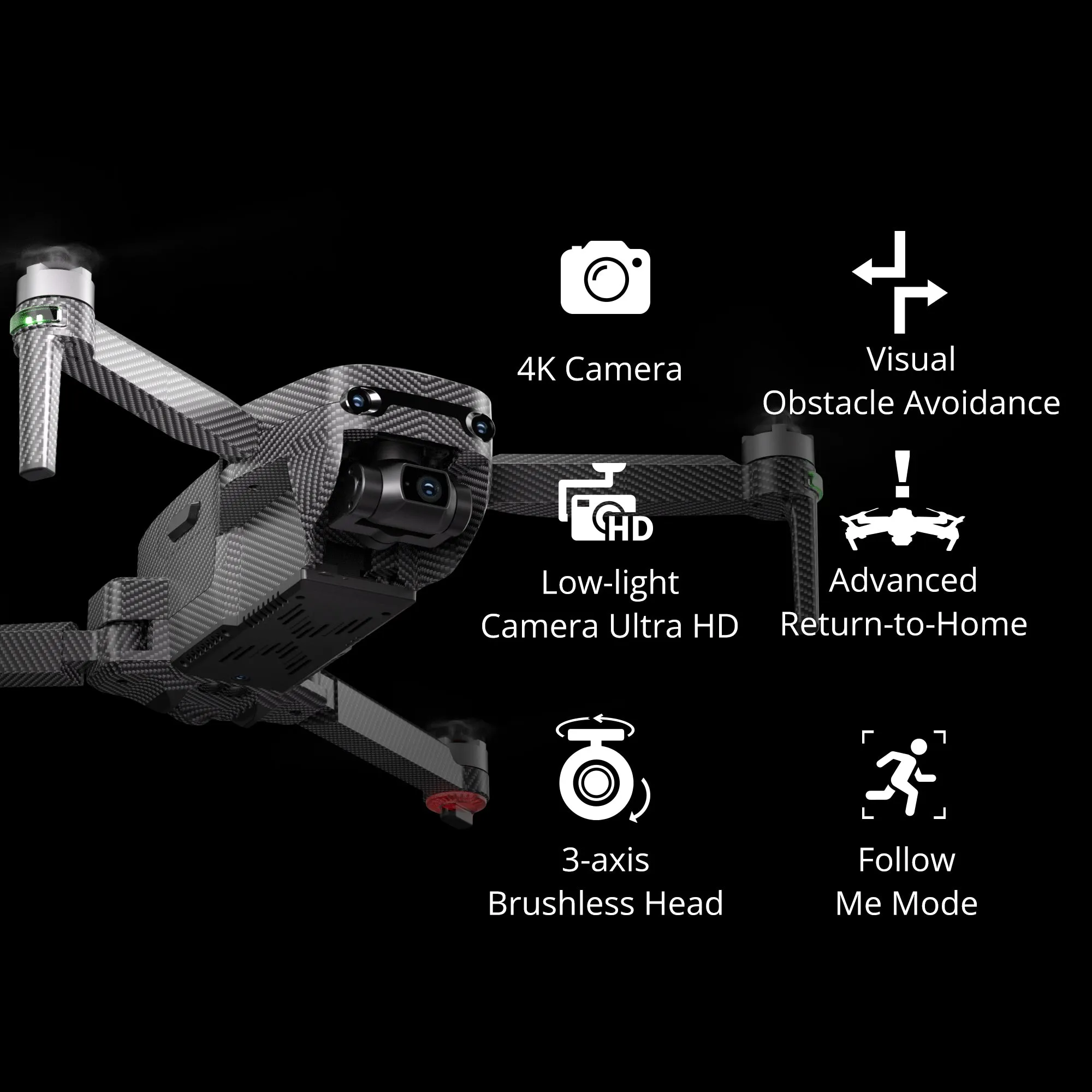 The Bigly Brothers GD96 Midnight Alpha Ultra HD, Built-In Binocular Long Range Obstacle Avoidance Drone with Carrying Case, 60-Mins Flight Time, 5km Range, 3-Axis Gimbal, GPS System, Follow Me Mode