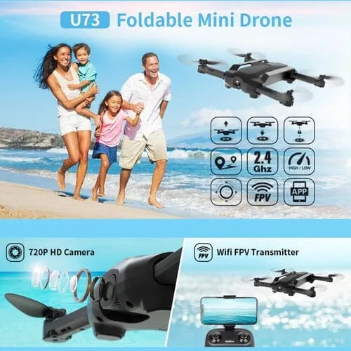UDIRC Foldable RC Drone FPV WiFi Quadcopter w/ 720P HD Camera & 2 Batteries U73