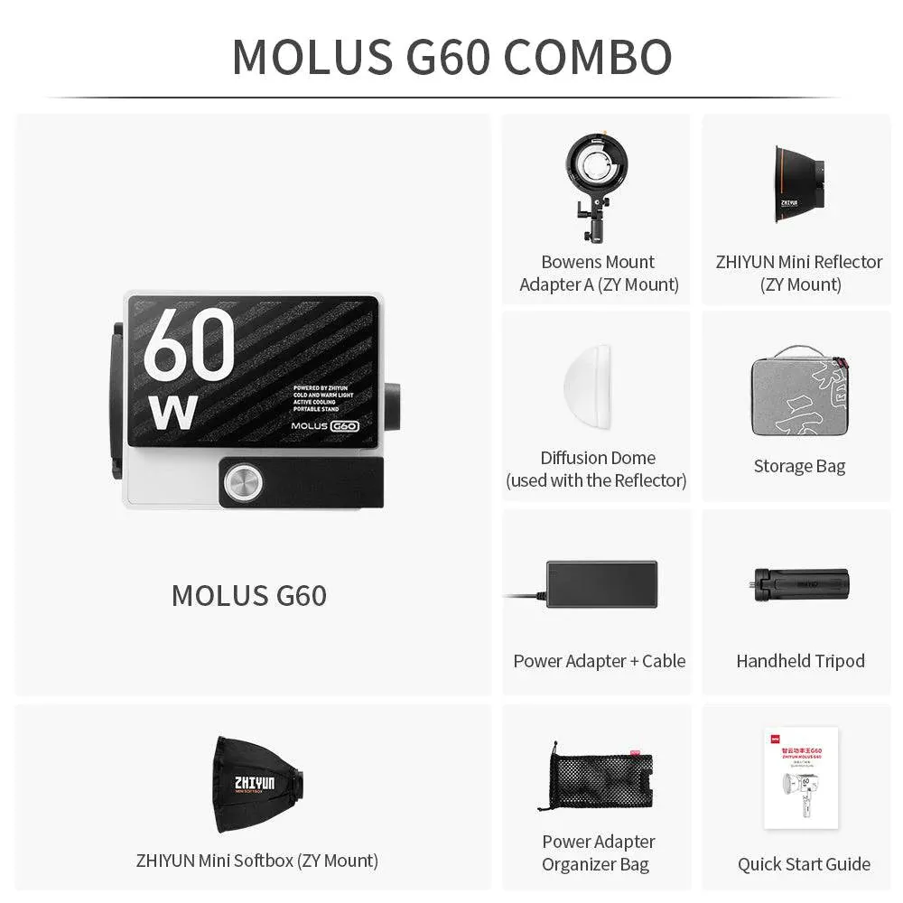 ZHIYUN MOLUS 60W (Bi-Color) POCKET COB LIGHT COMBO PACK